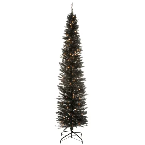 6 ft. Pre-Lit Tinsel Collection Black Tree with Clear Lights, Plug-In