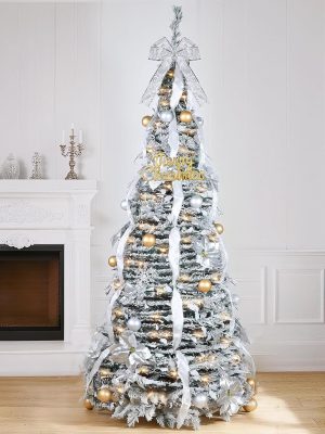 6.5 Ft Pop up Christmas Tree,Prelit 200 Warm White LED Lights,Opens Instantly,Fully Decorated,8 Lighting Modes & Timer,Fire-Resistant,Foldable,Collapsible Xmas Tree Outdoor Indoor Holiday Party Decor