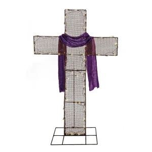 5 ft. Easter 2D Glitter Mesh Cross Decoration with LED Lights