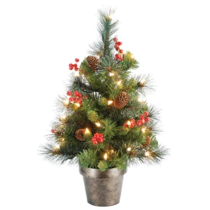 2 ft. Pre-Lit Crestwood Spruce Tree with Clear Lights, Plug-In