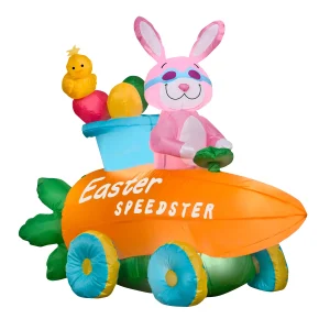 54 in. Inflatable Easter Bunny in a Carrot Roadster Decoration