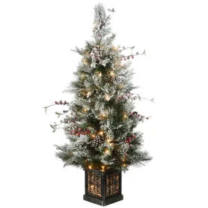 4 ft. Pre-Lit Snowy Bedford Pine Tree with Clear Lights, Plug-In