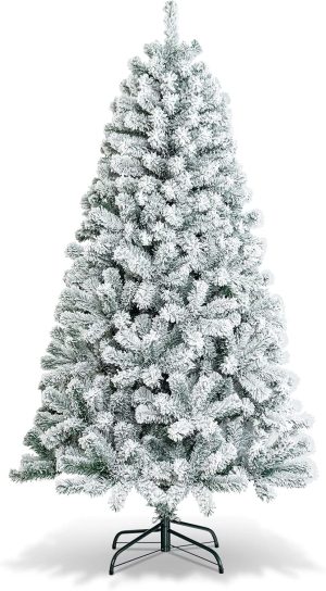Goplus 4FT Pre-Lit Artificial Christmas Tree, Hinged Xmas Full Tree with 100 Dual-Colored LED Lights, 11 Flash Modes, 300 PVC Branch and Foldable Base, for Indoor Holiday Decor