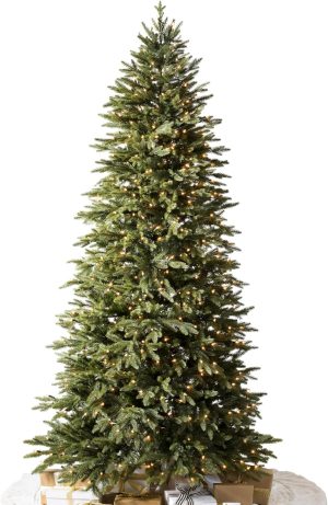 Balsam Hill Silverado Slim - Realistic Narrow Christmas Tree with True Needle Foliage with Premium Stand & Easy Assembly for Indoor Holiday Decorating, LED Clear, 9'