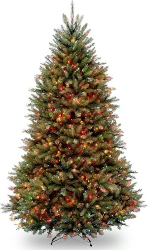 National Tree Company 6.5 ft Pre-Lit Dunhill Fir Full Artificial Christmas Tree, 650 Multicolor Lights, 1,838 Tips, Includes Stand, Green