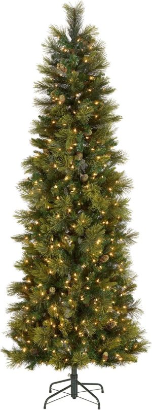 National Tree Company 7.5 ft Pre-Lit Carolina Pine Slim Artificial Christmas Tree, 600 Clear Lights, 759 Tips, Includes Stand, Green