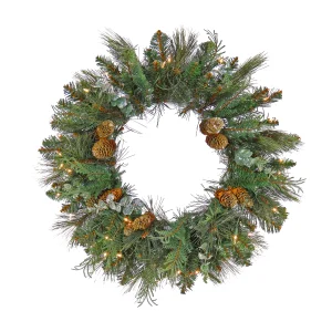 24 in. Pre-Lit North Conway Wreath with Warm White LED Lights