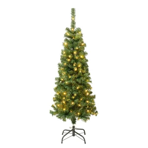 4.5 ft. Pre-lit Linden Spruce Wrapped Tree with Warm White LED Lights, Plug-In