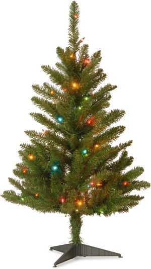 National Tree Company Artificial Pre-Lit Mini Christmas Tree, Green, Kingswood Fir, Multicolor Lights, Includes Stand, 3 Feet