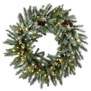 30 in. Pre-Lit Snowy Morgan Spruce Wreath with Twinkly LED Lights, Plug-In