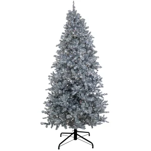 10 ft.Pre-Lit Christmas Matt Silver Tree, Plug-In