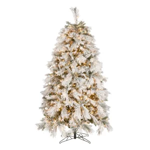 7.5 ft. Pre-Lit Flocked Bavarian Pine Tree with Clear Lights