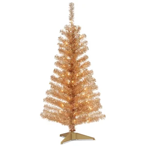 4 ft. Pre-Lit Tinsel Collection Champagne Tree with Clear Lights, Plug-In
