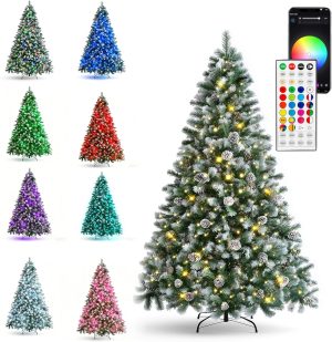 Dazzle Bright 6 FT Pre-lit Christmas Trees, Christmas Tree with 300LED Smart RGB Lights, Remote & App Controlled, Xmas Decorations with 900 Branch Tips 62 Pinecone for Indoor/Outdoor Decor