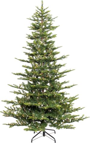 Puleo International 7.5ft Pre-Lit Aspen Fir Artificial Christmas Tree with 700 Clear Lights, 1319 Realistic Dense Branch Tips, Easy Setup Artificial Trees with Sturdy Metal Stand