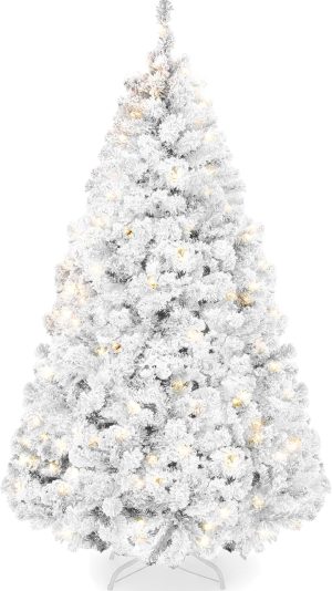 Best Choice Products Pre-Lit Black Christmas Tree, 6ft Artificial Flocked Full Fir Tree, Holiday Decoration w/ 250 Lights, 928 Branch Tips