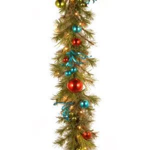 9 ft. Pre-Lit Decorative Collection Retro Garland with Warm White LED Lights