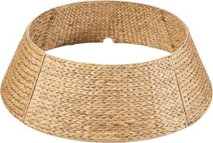Best Choice Products 42in Christmas Tree Collar, Woven Hyacinth 4-Piece Holiday Rattan Tree Skirt Accessory for Home w/Cord Cut-Out - Espresso