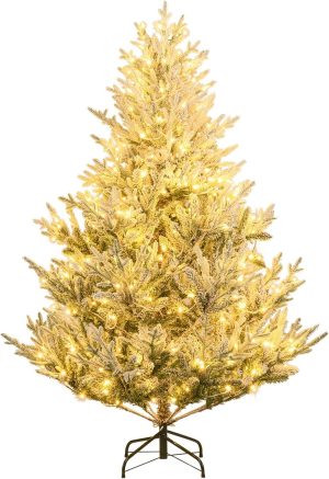 Goplus 8ft Pre-lit Artificial Christmas Tree, Hinged Premium Spruce Xmas Full Tree with 1438 PVC Tips, 430 LED Lights, Folding Metal Stand, for Home Office Party Decoration