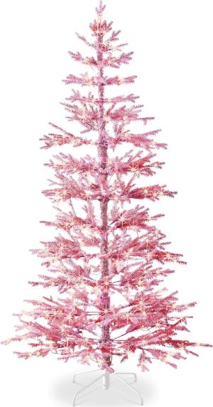 Best Choice Products Pre-Lit Sparse Christmas Tree 4.5ft Artificial Flocked Pine Holiday Décor Aspen Noble Fir White & Multicolor LED Lights- Green