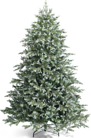 Goplus 8ft Artificial Christmas Tree, Feel Real Unlit Hinged Xmas Spruce Tree w/ 1658 Mixed PE & PVC Branch Tips, Metal Stand, Wintry Indoor Decoration for Holiday Festival