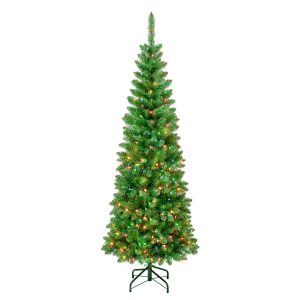 6 ft. Pre-Lit Rowan Slim Tree with Multicolor Lights, Plug-In