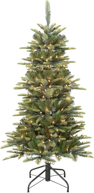 Puleo International 6.5ft Pre-Lit Slim Aspen Fir Artificial Christmas Tree with 350 Clear Lights, 760 Realistic Dense Branch Tips, Easy Setup Artificial Trees with Sturdy Metal Stand