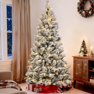 4 Ft Unlit Snow Flocked Christmas Tree, Artificial Xmas Tree with 350 PVC/PE Realistic Branch Tips, Metal Stand Decor for Holiday, Party, Home Easy to Assemble