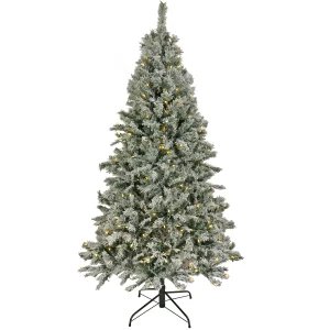 7.5 ft. Pre-Lit Snowy Harwich Tree with PowerConnect Warm White LED Lights, Plug-In