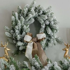 36 King Flock® Wreath with Warm White LED Lights (Plug Operated)