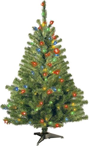 National Tree Company Pre-Lit Artificial Medium Christmas Tree, Green, Kincaid Spruce, Multicolor Lights, Includes Stand, 4 Feet