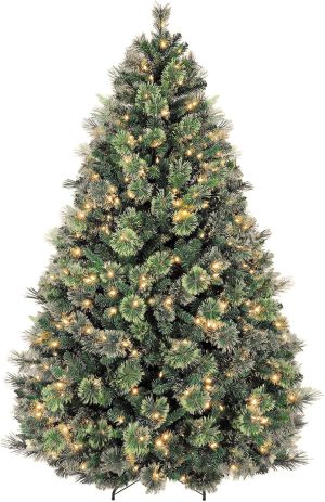 6ft Lighted Artificial Christmas Tree, 250 Multicolor LED Lights, Snow Flocked Christmas Tree with 1032 PVC Tips, Metal Base & Hinged Branches for Holiday, 10 Modes