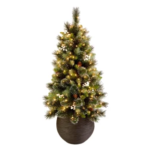 4 ft. Glittery Crestwood Spruce Entrance Tree with Clear Lights, Plug-In