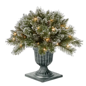 24 in. Pre-Lit Glittery Bristle Pine Porch Bush with Twinkly LED Lights, Plug-In