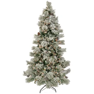 7.5 ft. Pre-Lit Snowy Yorkshire Tree with Clear Lights, Plug-In