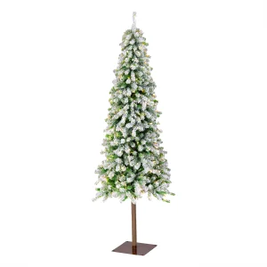 6.5 ft. Pre-Lit Snowy Grand Alpine Pencil Slim Tree with Clear Lights, Plug-In