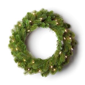 24 King Douglas Fir Wreath with Warm White LED Lights (Battery Operated)