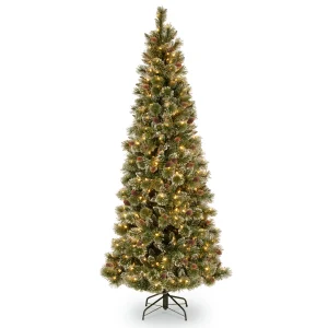 6.5 ft. Pre-Lit Glittery Bristle Slim Tree with Clear Lights, Plug-In