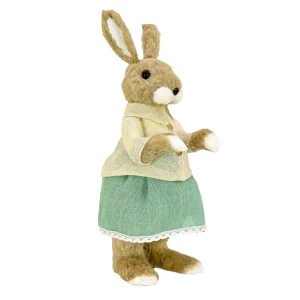 24 in. Easter Bunny Wearing Teal and Tan Dress Table Decoration
