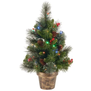 2 ft. Pre-Lit Crestwood Spruce Tree with Multicolor LED Lights