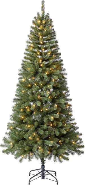 Home Heritage 7ft Brighthampton Pre-Lit Christmas Tree – Artificial Spruce with 200 Warm White LED Lights and 775 Branch Tips – Indoor Holiday Decor