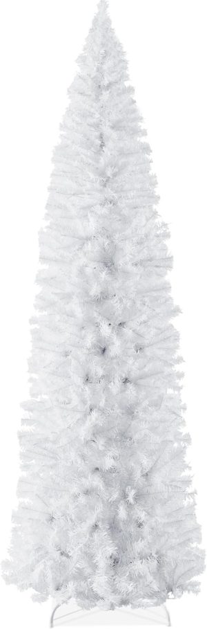 Best Choice Products Unlit Pencil Christmas Tree, 6ft Premium Artificial Tree, Realistic Spruce Holiday Decor w/ 618 Branch Tips, Metal Base