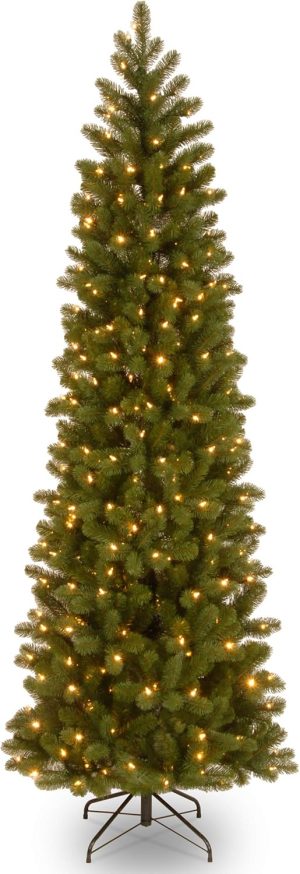 National Tree Company 7.5 ft Pre-Lit Downswept Douglas Fir Slim Artificial Christmas Tree, 350 Clear Lights, 796 Tips, Includes Stand, Green