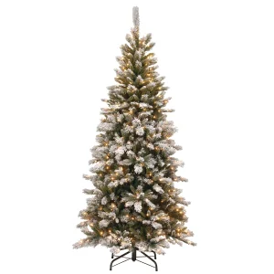 7.5 ft. Pre-Lit Snowy Mountain Pine Slim Tree with Clear Lights, Plug-In