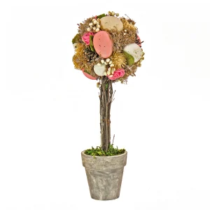 14 in. Easter Single Ball Topiary Potted Plant Decorated with Pastel Eggs