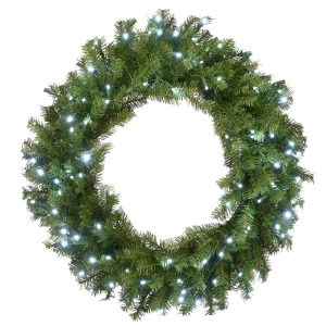 30 in. Pre-Lit Memory-Shape Norwood Fir Wreath with Warm White LED Lights, Plug-In