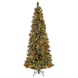 7 ft. Pre-Lit Glistening Pine Pencil Slim Tree with Multicolor Lights, Plug-In
