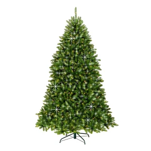 7.5 ft. Pre-Lit Dunhill Fir Shimmer Tree Silver Tinsel with Dual Color LED Lights, Plug-In