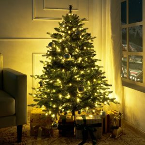 Cynthia 7.5ft Prelit Aritificial Christmas Tree with 3661 Branch Tips, 800 Warm Lights and Metal Stand, 60 Wide Realistic Rustic Christmas Tree with Lights by Naomi Home