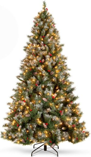 Best Choice Products Christmas Tree Pre-Lit, Pre-Decorated Artificial 7.5ft Frosted Pine Holiday Decoration w/Frosted Tips, Pine Cones, Berries